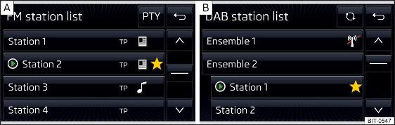 Swing: Voorbeeld van lijst met beschikbare FM/DAB-zenders
