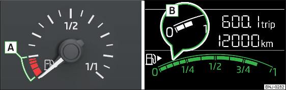 Brandstofmeter: in het instrumentenpaneel / in het display van