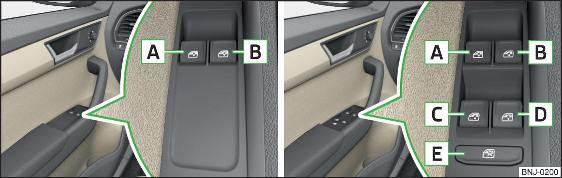 Schakelaars voor de ruitbediening: Variant 1 / variant 2